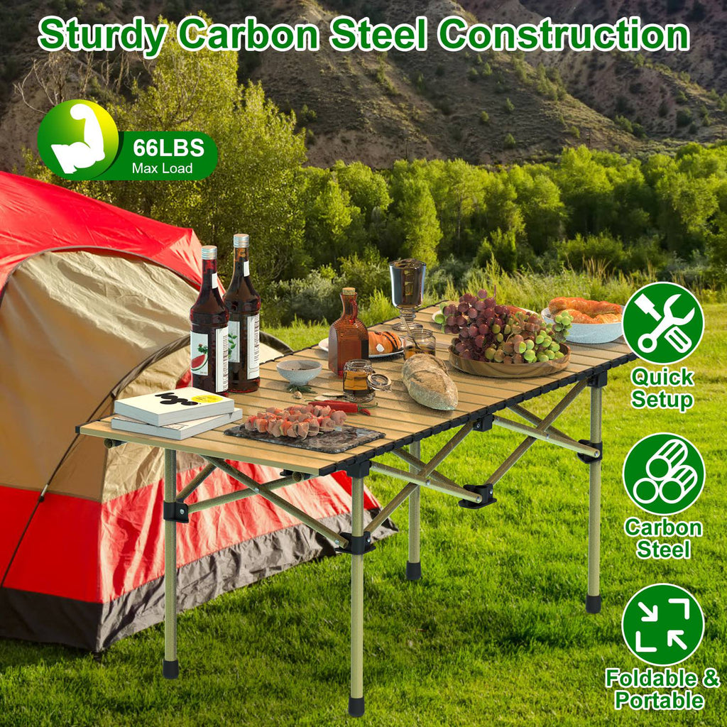 Folding Camping Table Portable Lightweight Carbon Steel Roll-up Picnic BBQ Desk with Carry Bag Heavy Duty for Outdoor Beach Backyard Party Patio Campi
