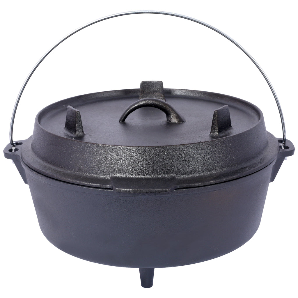 ast iron Dutch oven with lid, outdoor camping deep pot, used for camping, cooking, barbecue and leg rest,6 quarts
