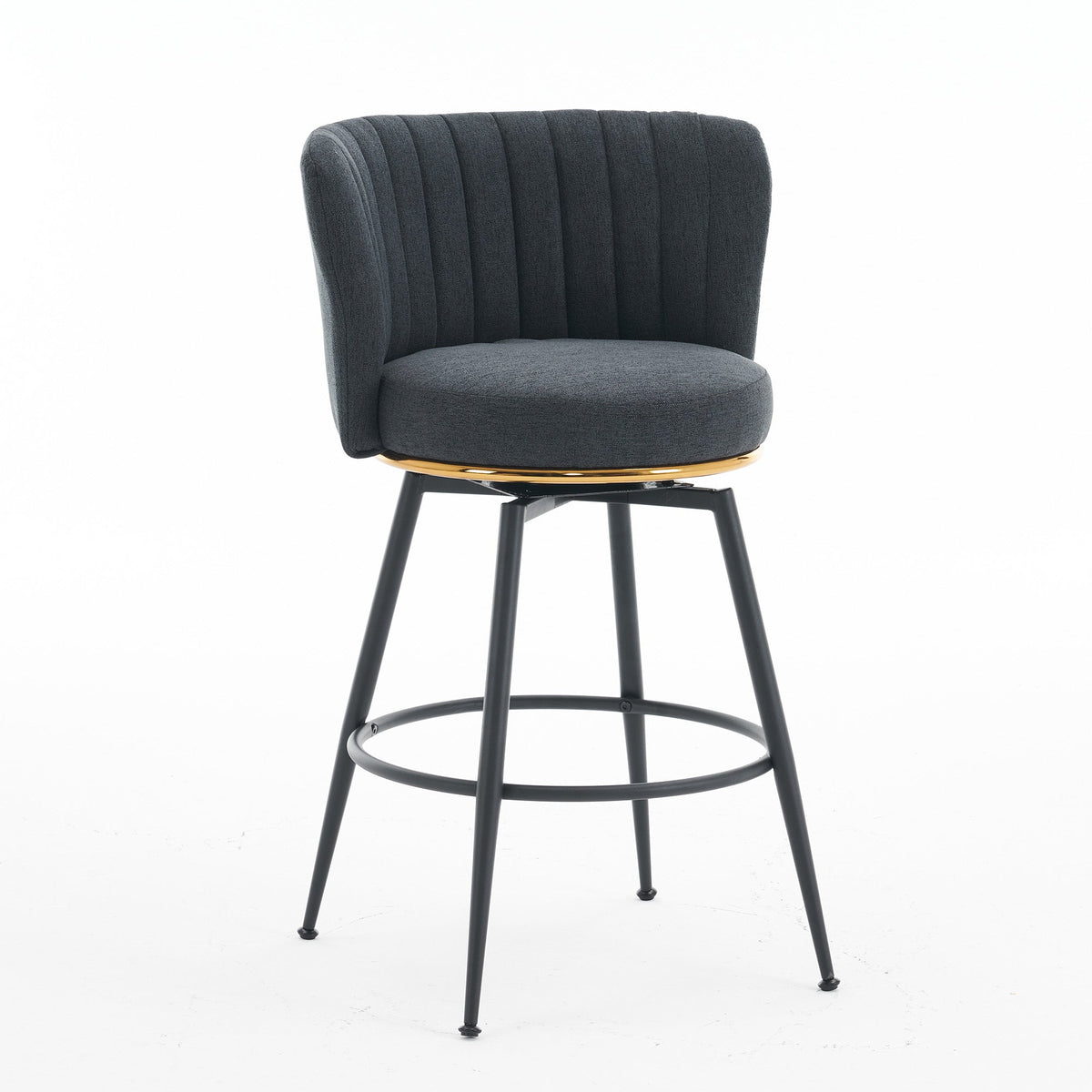 A set of 2 gray rotating bar stools - high backrest, adjustable, with elegant metal backrest decoration