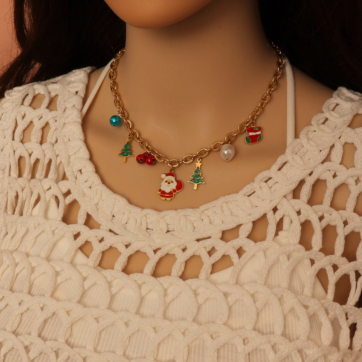 Christmas Pendant Link Chain necklace Bracelet Earring, Christmas Jewelry, Sku#BXG24
