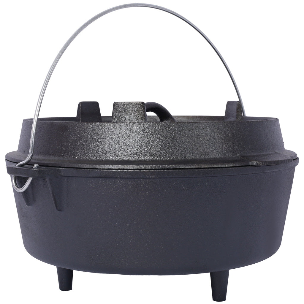 ast iron Dutch oven with lid, outdoor camping deep pot, used for camping, cooking, barbecue and leg rest,6 quarts