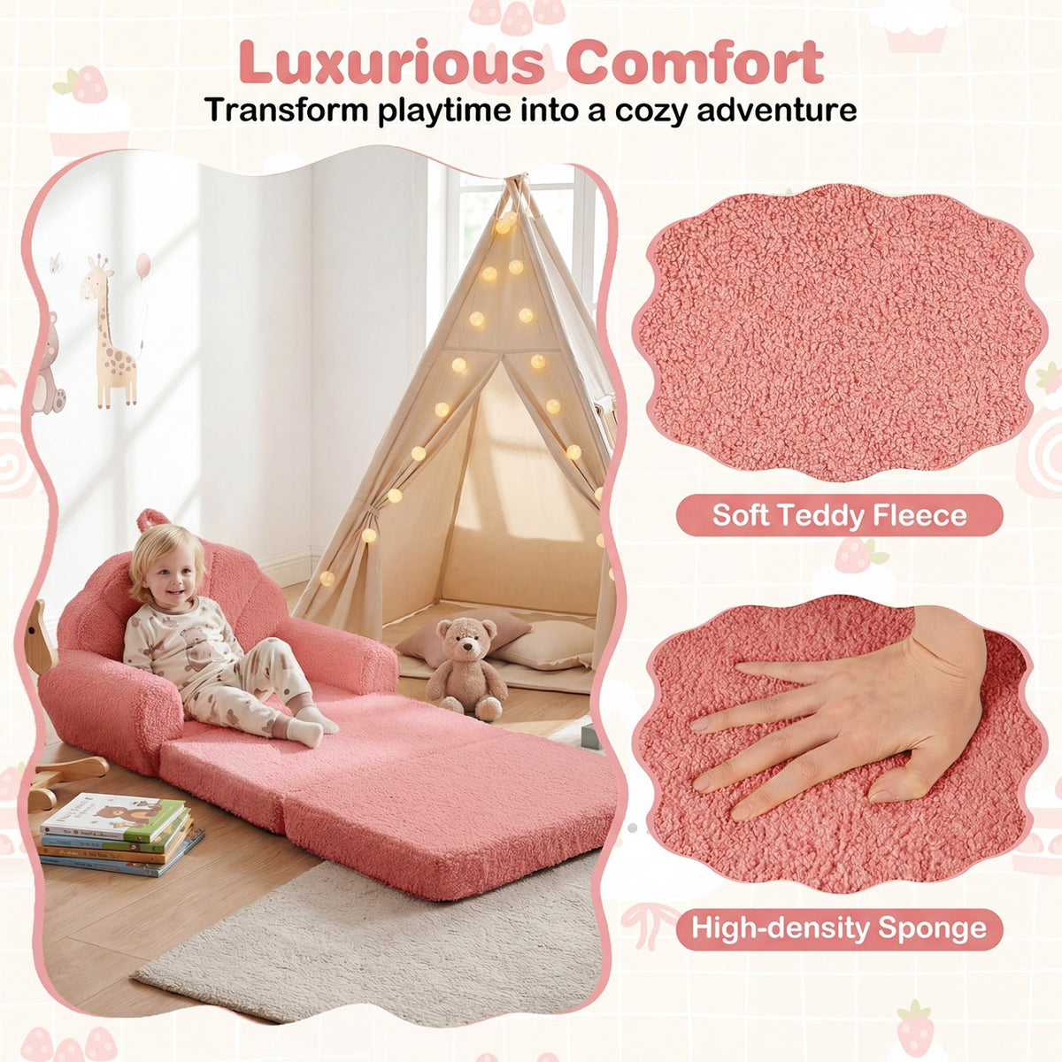 Convertible Kids Sofa 2-in-1 Fold out Toddler Couch Chair