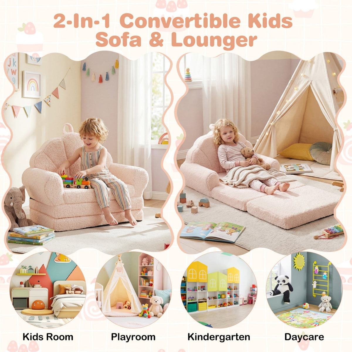 Convertible Kids Sofa 2-in-1 Fold out Toddler Couch Chair