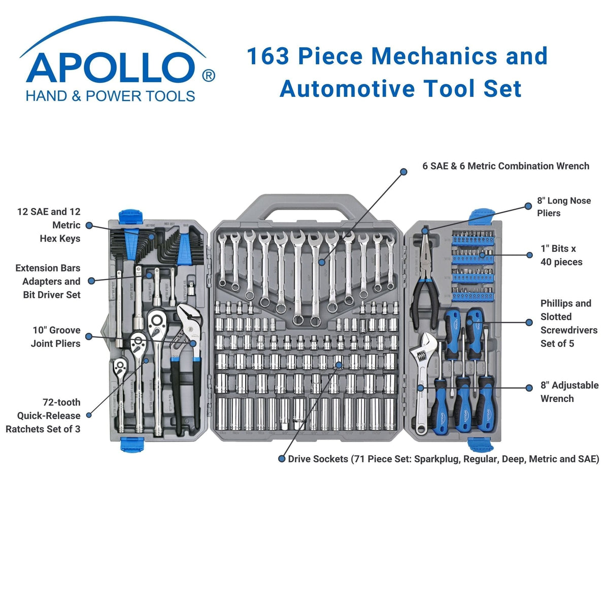 163 Piece Mechanics Tool Kit -- DT0002
