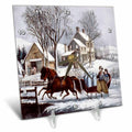 3dRose TDSwhite – Christmas Holidays Xmas - Vintage Currier and Ives Horse Drawn Sleigh Winter - Desk Clocks