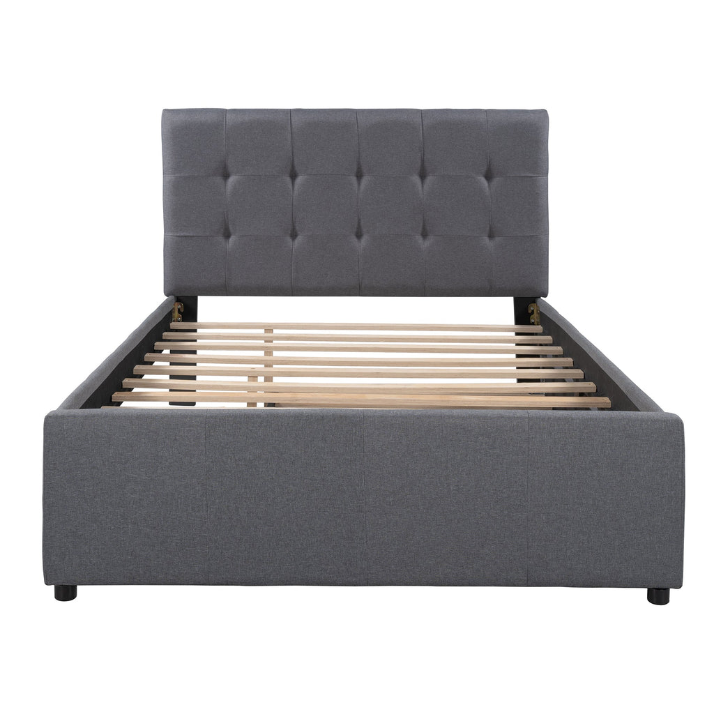 Linen Upholstered Platform Bed With Headboard and Trundle Full