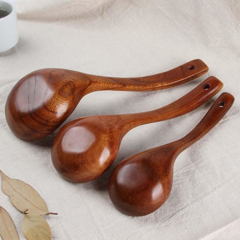 Long Handled Wooden Soup Spoons Bamboo  Wood  Kitchen Cooking Utensil Tools