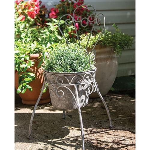 Rustic Metal Garden Chair Planter