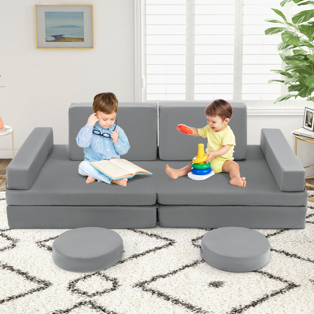 10-Piece Kids Play Couch Sofa with Portable Handle-Gray
