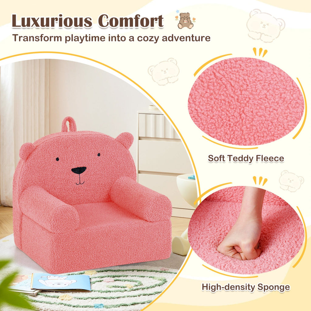 Kids Bear Sofa Toddler Foam Couch with Soft Fleece Fabric Cover