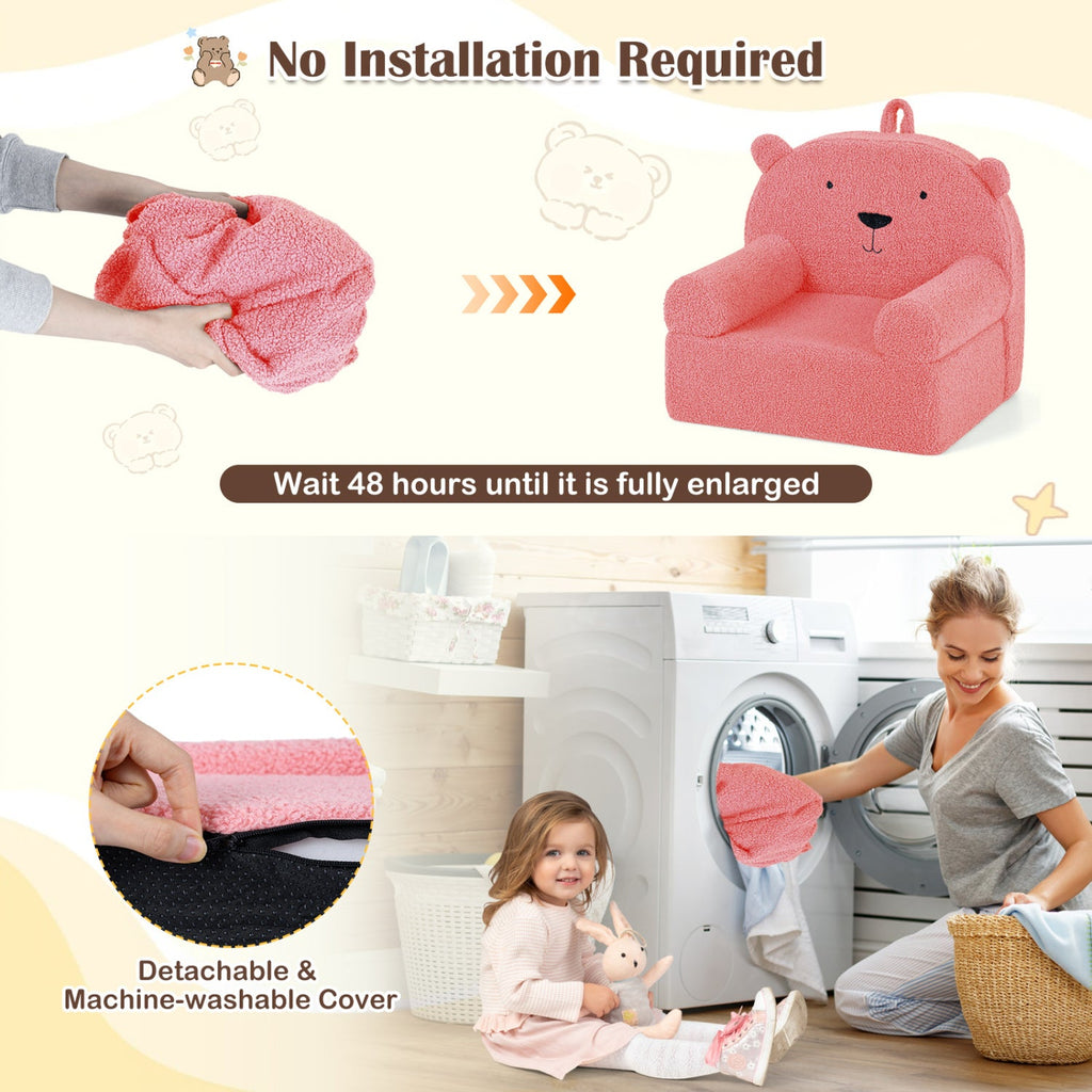 Kids Bear Sofa Toddler Foam Couch with Soft Fleece Fabric Cover