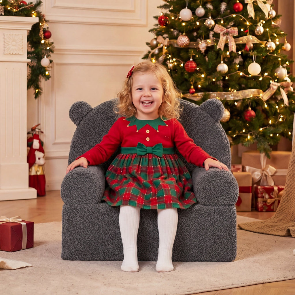 Kids Bear Sofa Toddler Foam Couch with Soft Fleece Fabric Cover