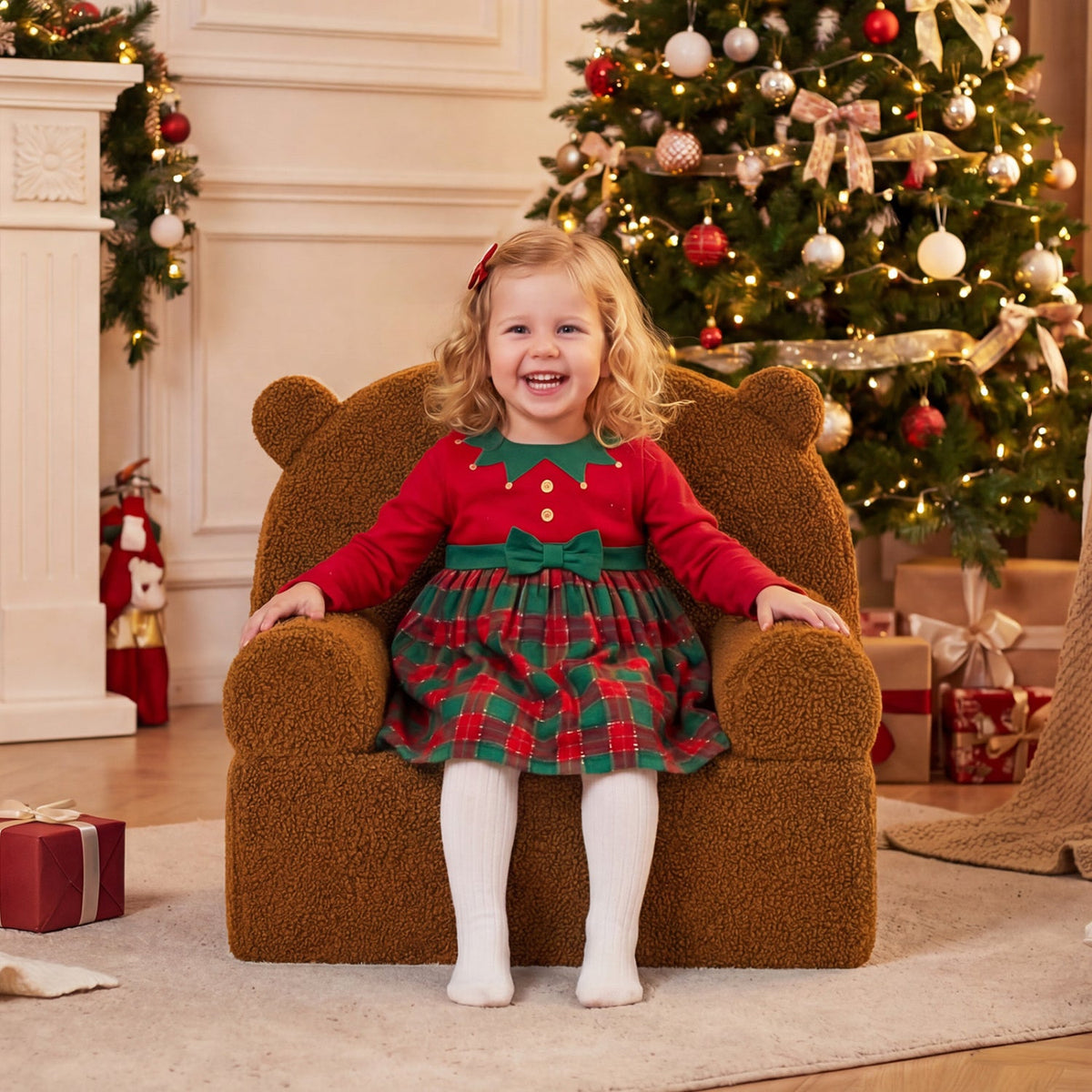 Kids Bear Sofa Toddler Foam Couch with Soft Fleece Fabric Cover