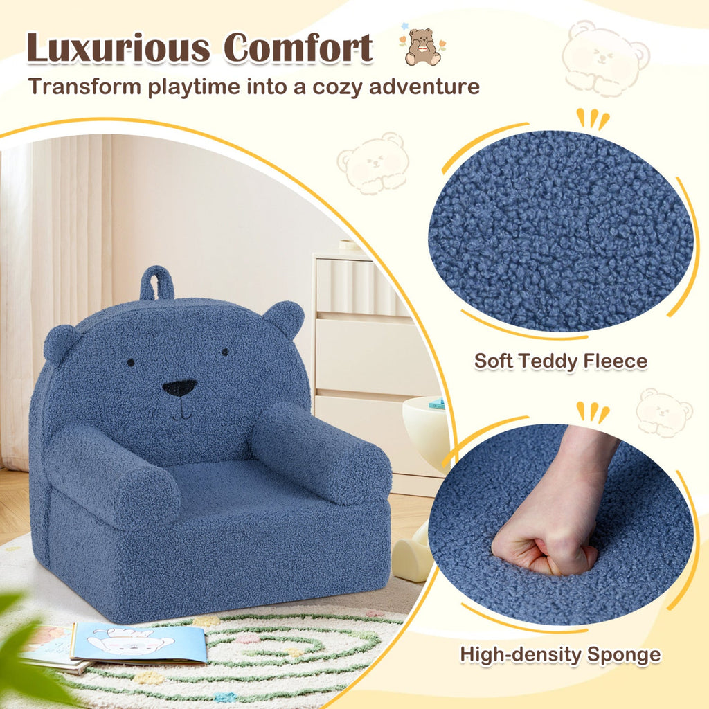 Kids Bear Sofa Toddler Foam Couch with Soft Fleece Fabric Cover