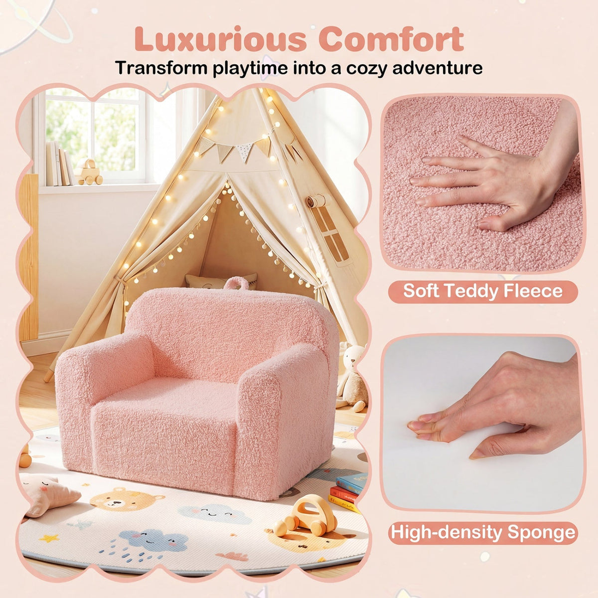 Kids Couch Portable Toddler Sofa with Anti-slip Base