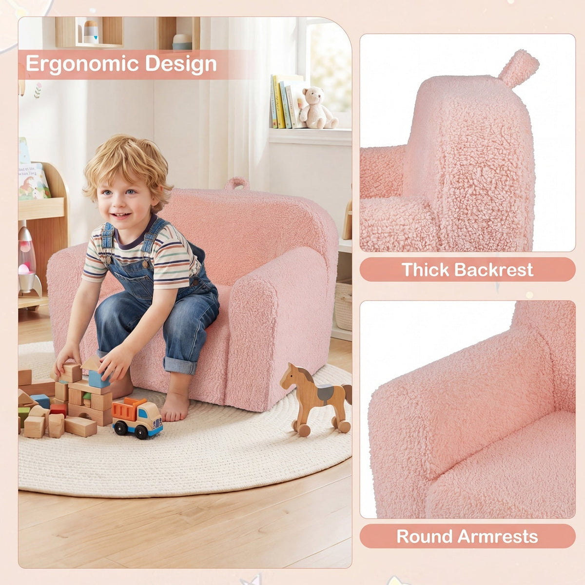 Kids Couch Portable Toddler Sofa with Anti-slip Base
