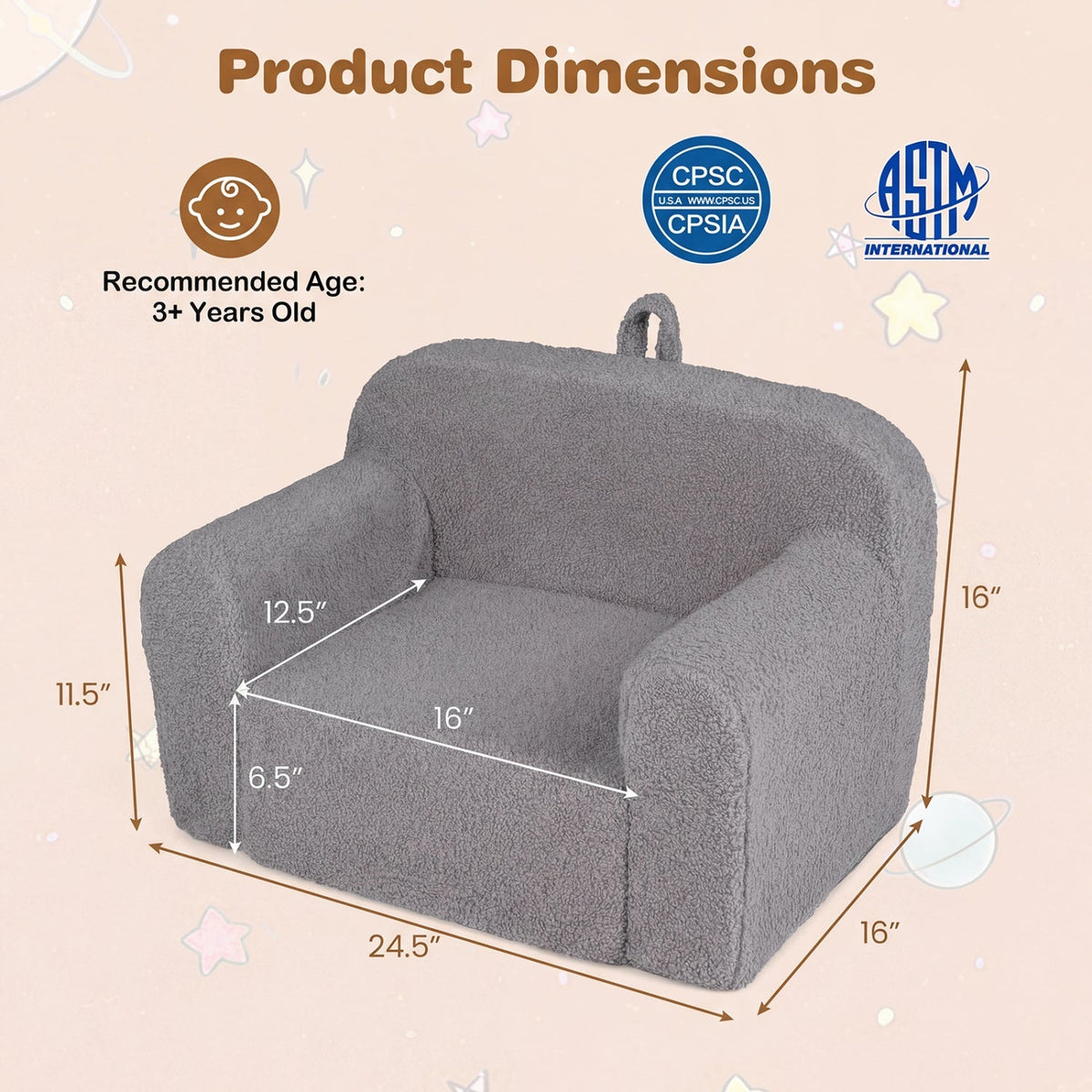 Kids Couch Portable Toddler Sofa with Anti-slip Base