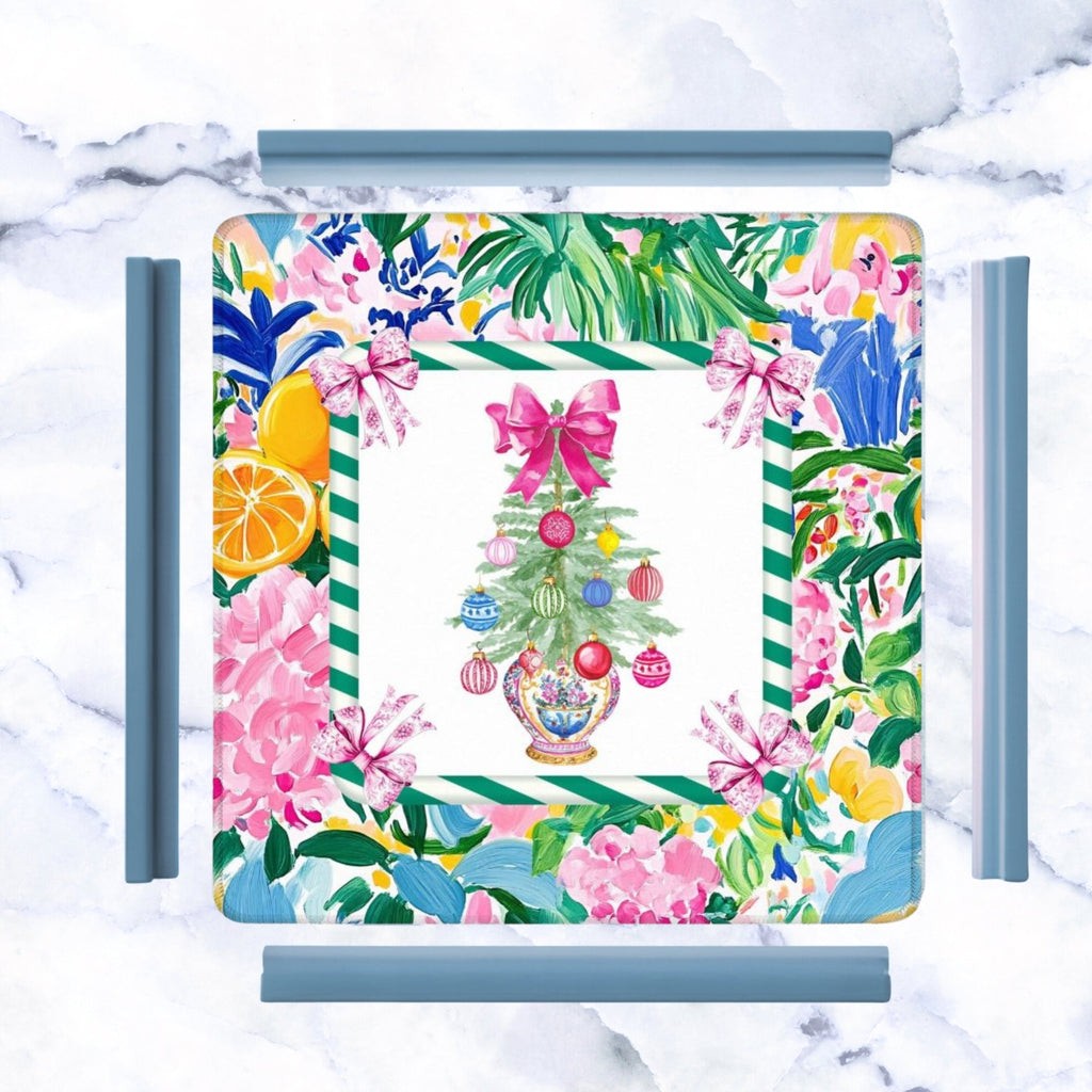 Festive Floral Christmas Tree Mahjong Mat