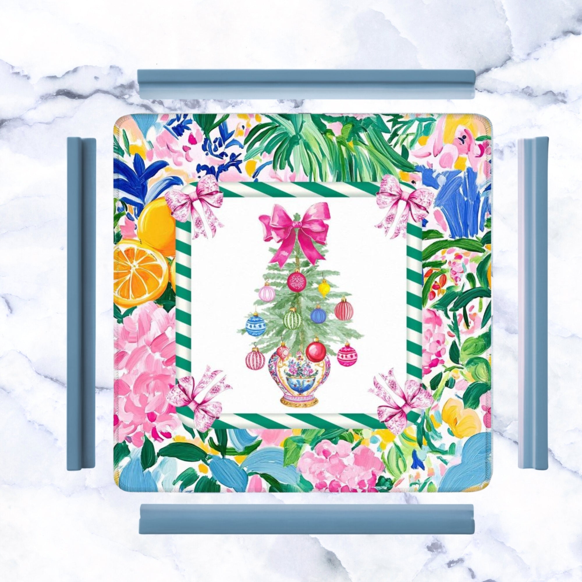 Festive Floral Christmas Tree Mahjong Mat