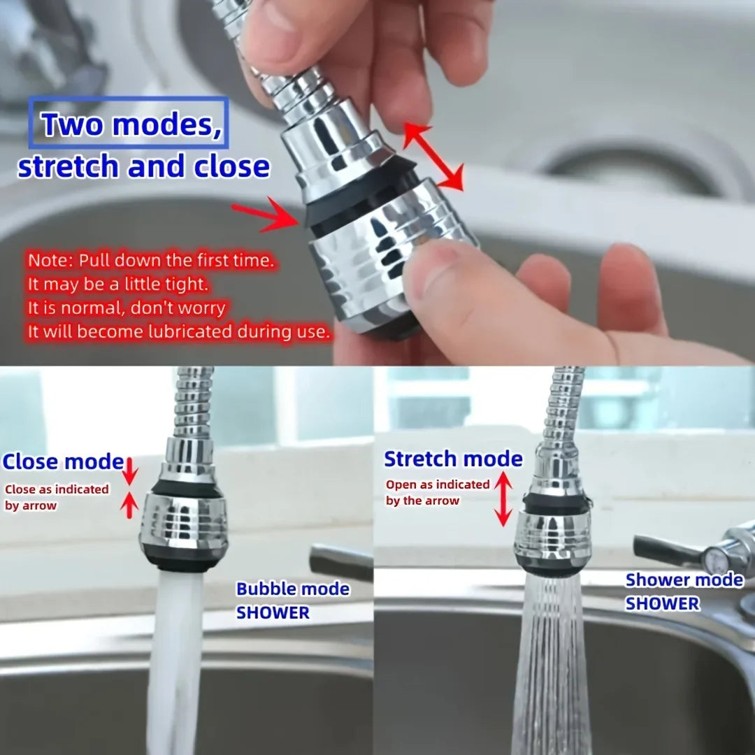Kitchen faucet sprinkler water-saving device lengthening rotating splash proof sprinkler spray extender bubbler