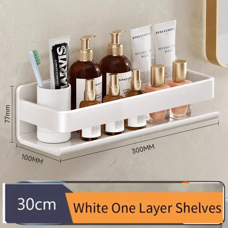 Bathroom Shelf Wall-Mounted Spice Rack Multifunctional Item Shelf Condiment Storage Shampoo Organizer Rack Kitchen Accessories