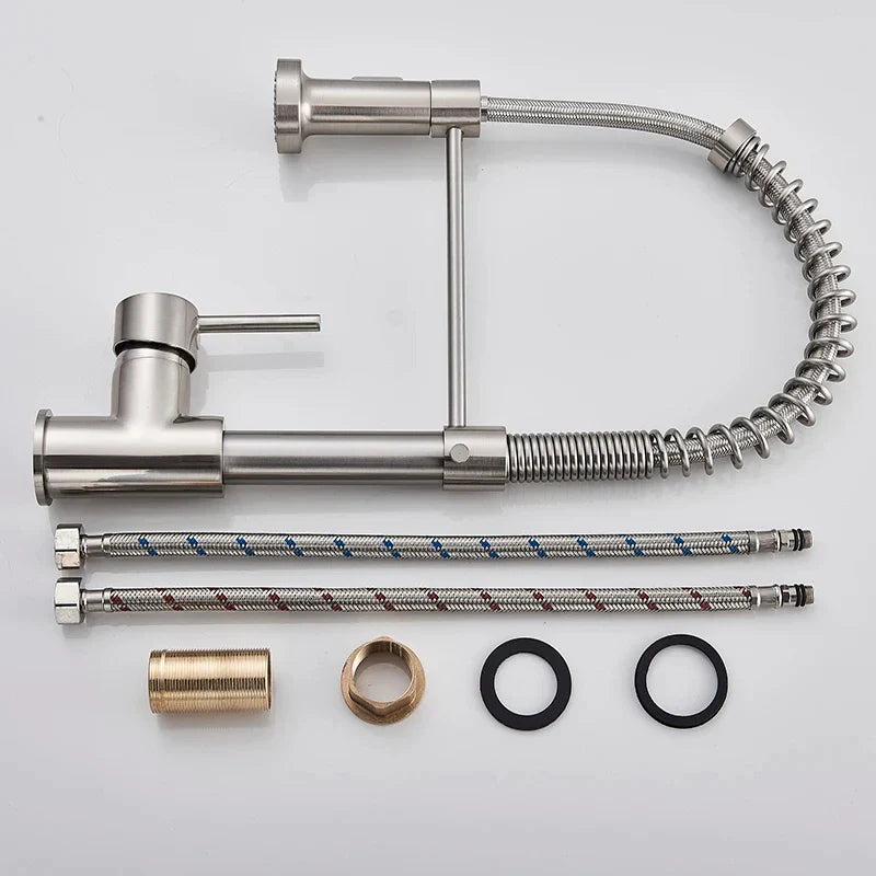 Brushed Nickel Kitchen Faucet Deck Mounted Mixer Tap 360 Degree Rotation Stream Sprayer Nozzle Kitchen Sink Hot Cold Taps Brass