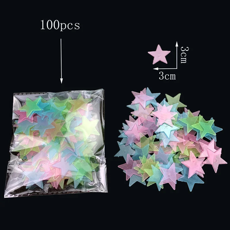 100 Pcs Colorful Glow in The Dark Star Stickers