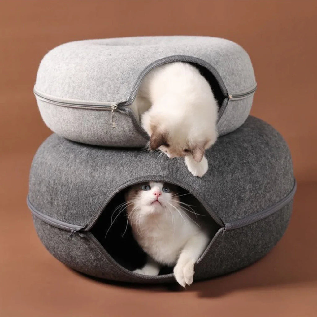 Felt Donut Cat Bed | 2-in-1 Cat Tunnel Bed & Hideout