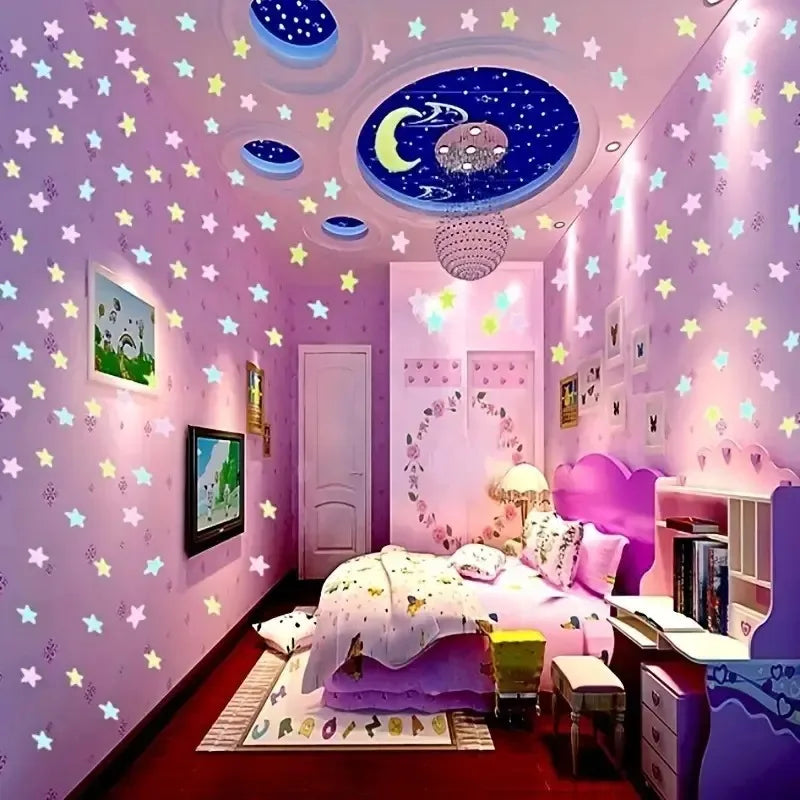 100 Pcs Colorful Glow in The Dark Star Stickers