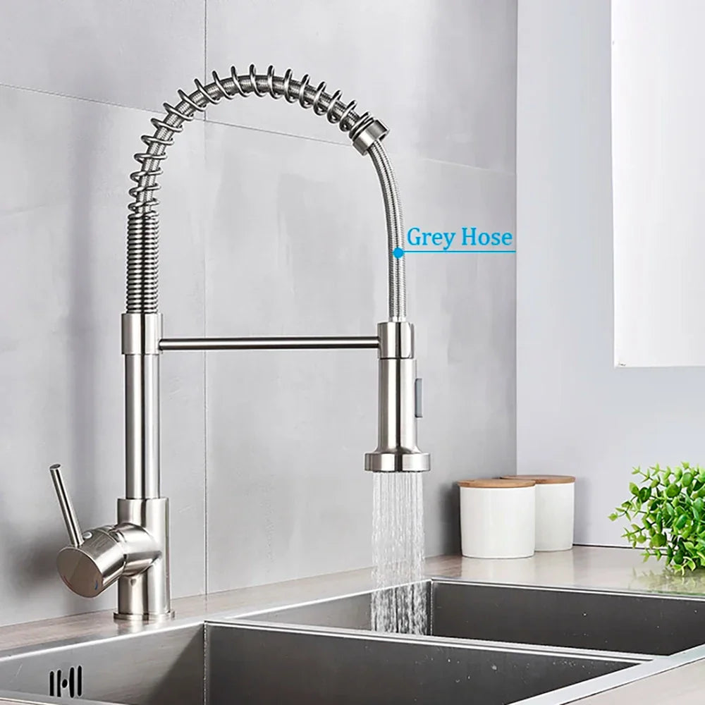 Brushed Nickel Kitchen Faucet Deck Mounted Mixer Tap 360 Degree Rotation Stream Sprayer Nozzle Kitchen Sink Hot Cold Taps Brass