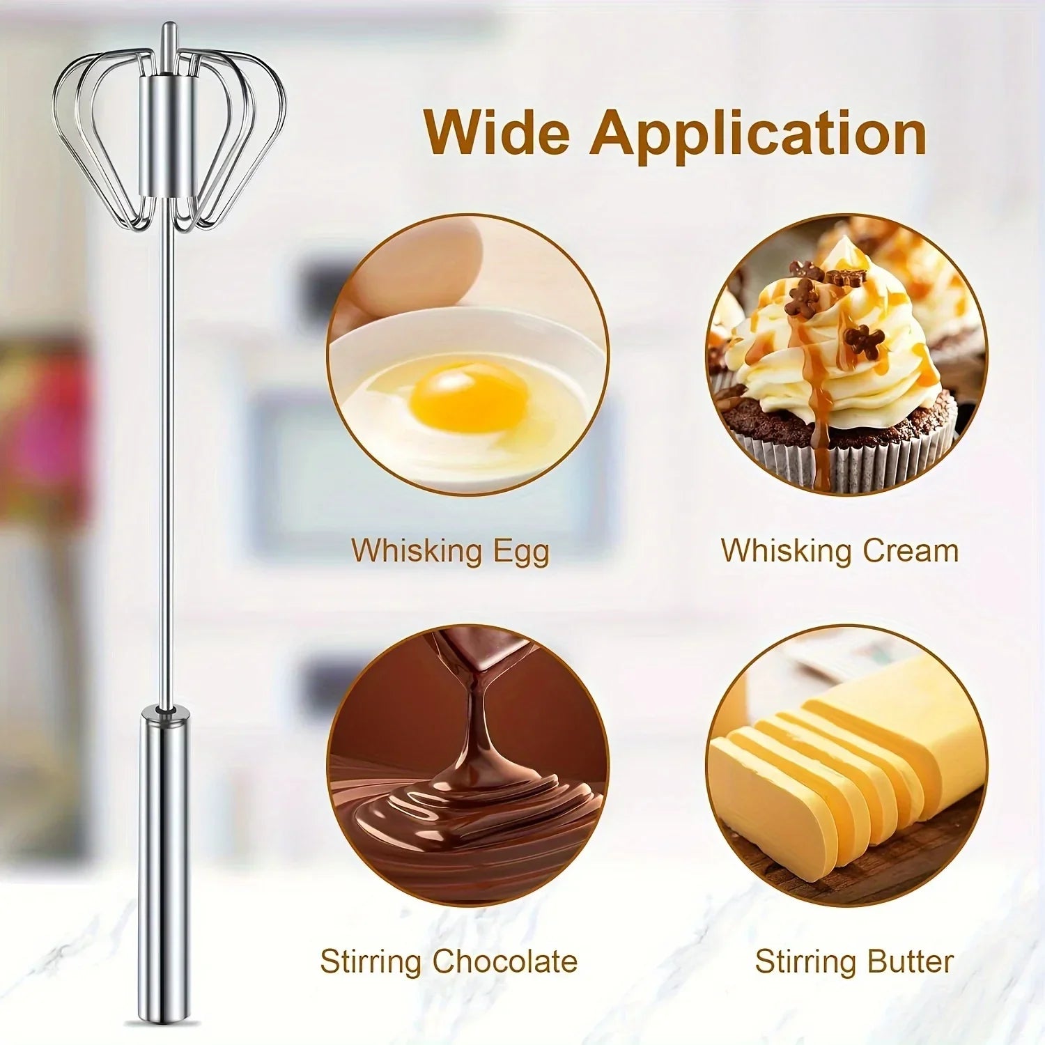 Stainless Steel Egg Beater – Durable Semi-Automatic Mixer for Effortless Egg Cream Whipping – Kitchen Baking Stirring Tool