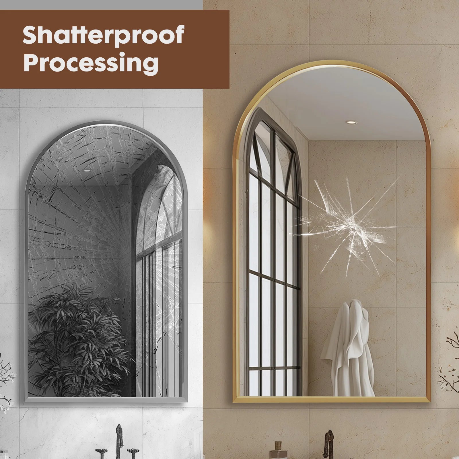 26"x38" Arched Metal Framed Bathroom Mirrors