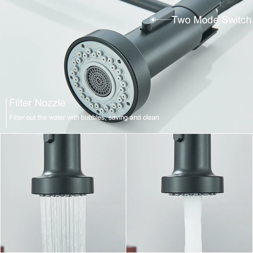 Brushed Nickel Kitchen Faucet Deck Mounted Mixer Tap 360 Degree Rotation Stream Sprayer Nozzle Kitchen Sink Hot Cold Taps Brass