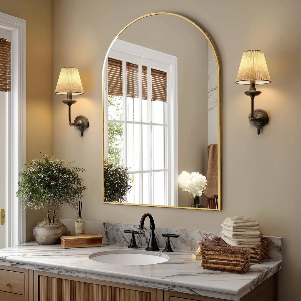 26"x38" Arched Metal Framed Bathroom Mirrors