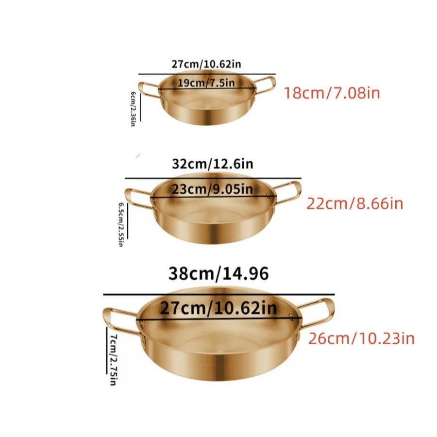 Stainless Steel Cookware Saucepan Dry Pots with Handle Home Cooking Paella Pan Seafood Rice Pot Picnic Snack Plates