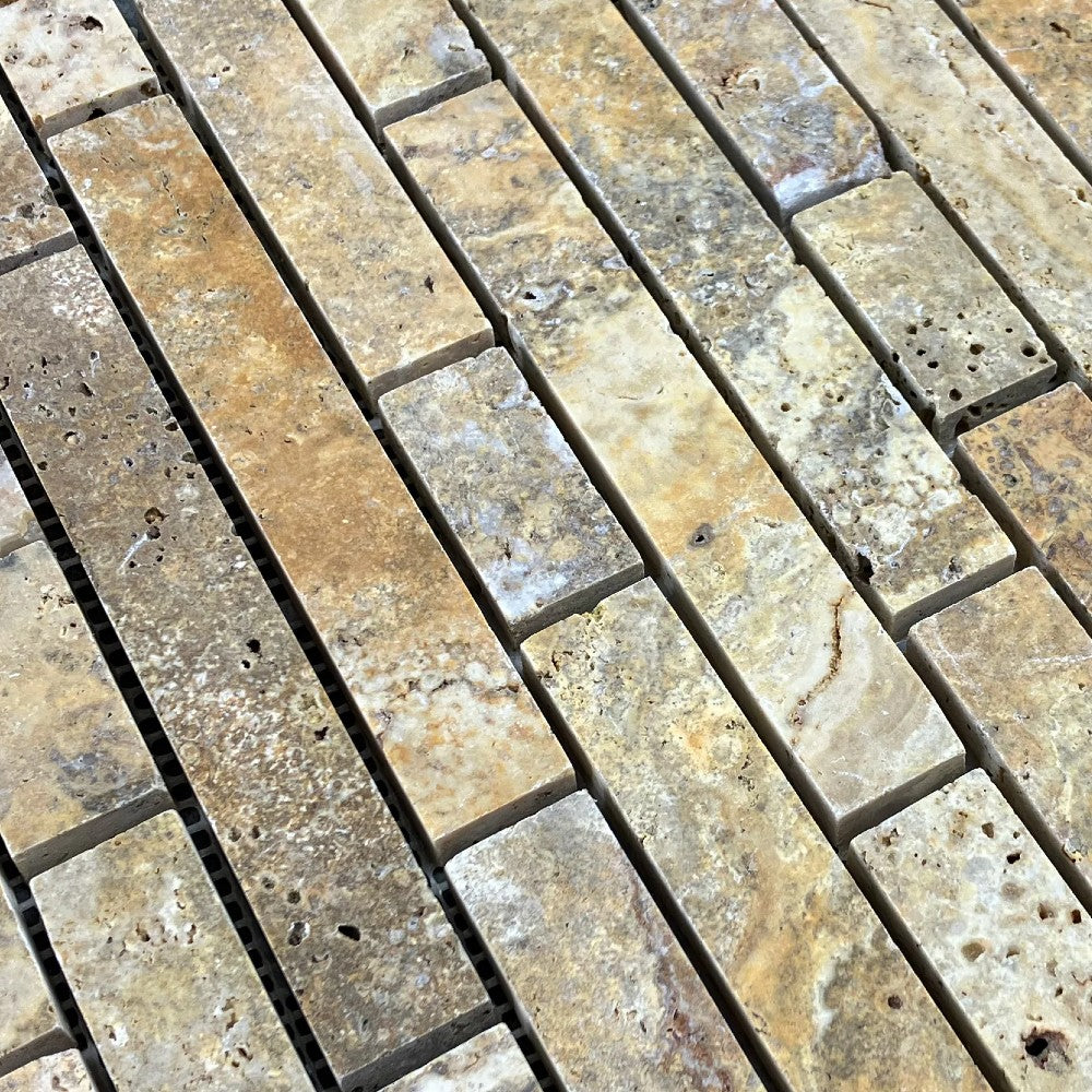 Gold Scabos Travertine Strip Liner Mosaic Tile - Honed 12x12