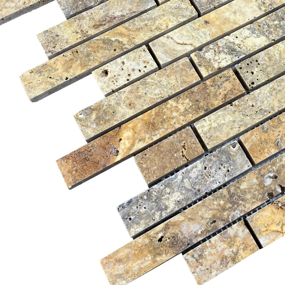 Gold Scabos Travertine Strip Liner Mosaic Tile - Honed 12x12