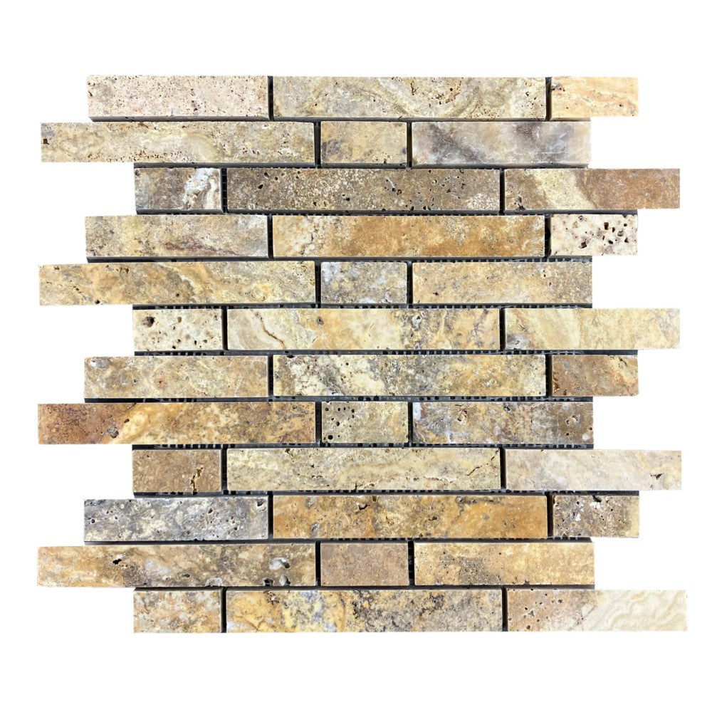 Gold Scabos Travertine Strip Liner Mosaic Tile - Honed 12x12
