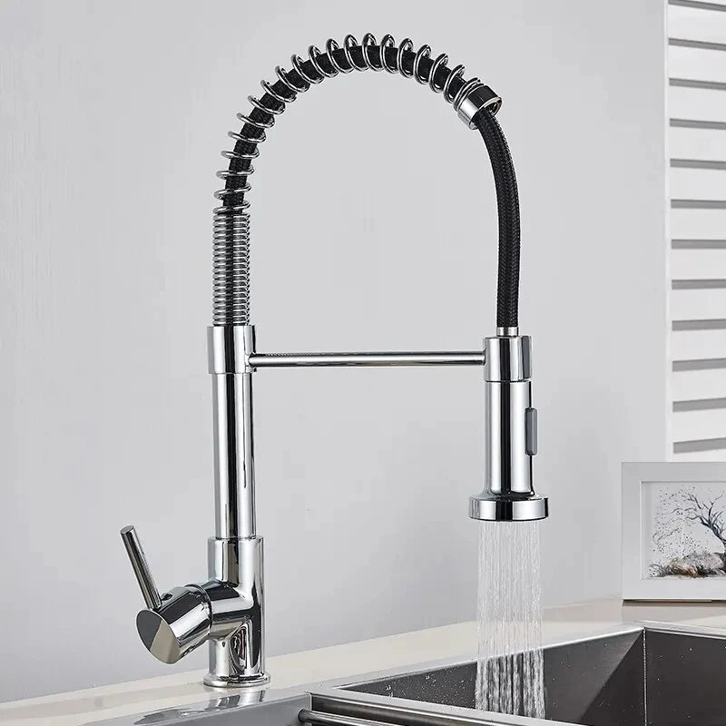 Brushed Nickel Kitchen Faucet Deck Mounted Mixer Tap 360 Degree Rotation Stream Sprayer Nozzle Kitchen Sink Hot Cold Taps Brass
