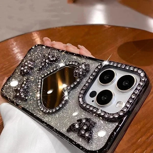 Bling Rhinestone Mirror Cover Case for iPhone 16 pro Max 15 plus Glitter Diamond Encrusted Butterfly Design Shockproof Anti-Knock