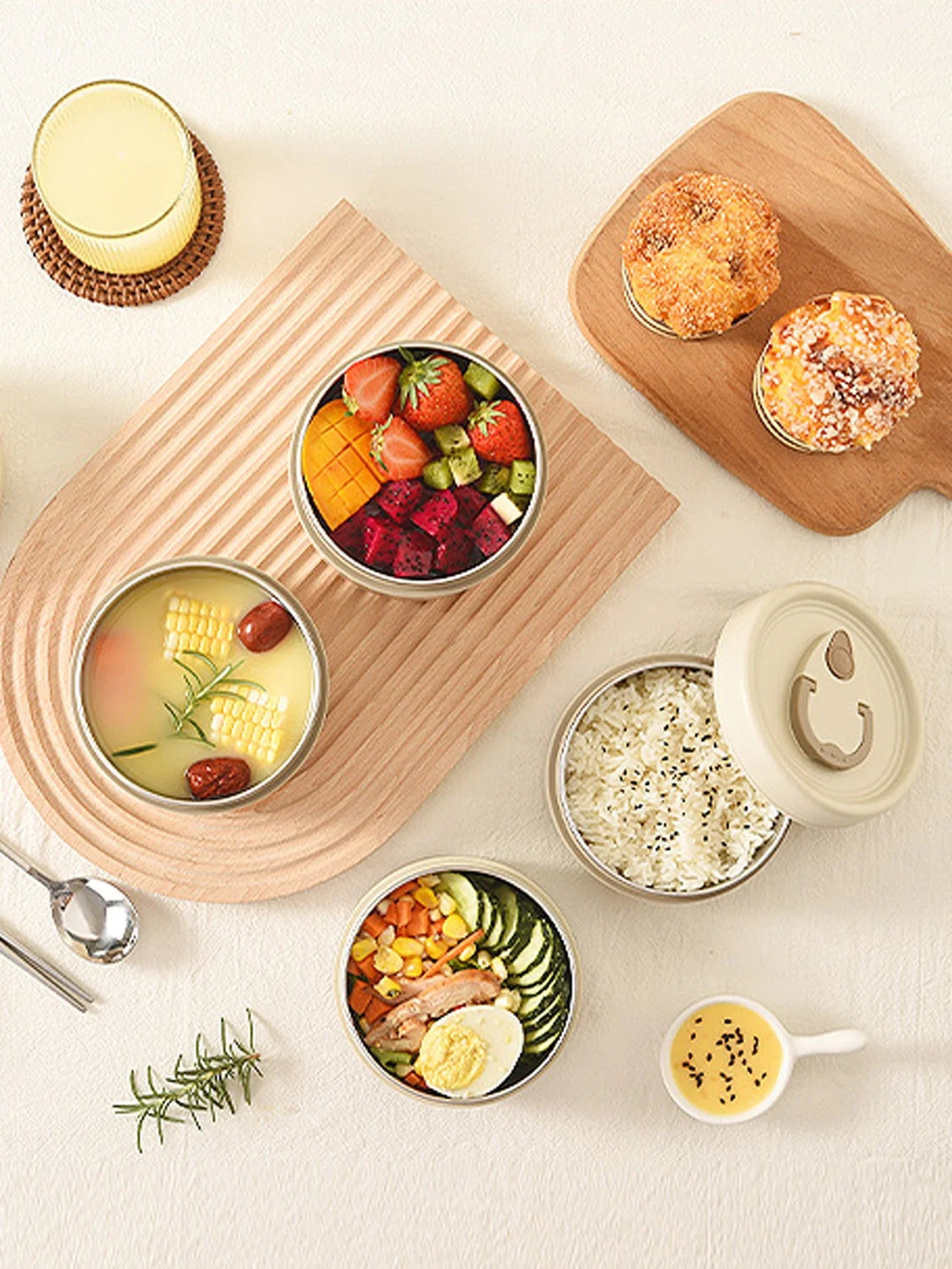 Portable Insulated Food Lunch Container Set | Thermal Lunch Box with Stackable Bowls