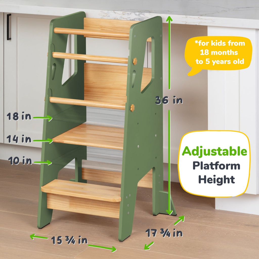 Adjustable Toddler Kitchen Tower with Safety Bars