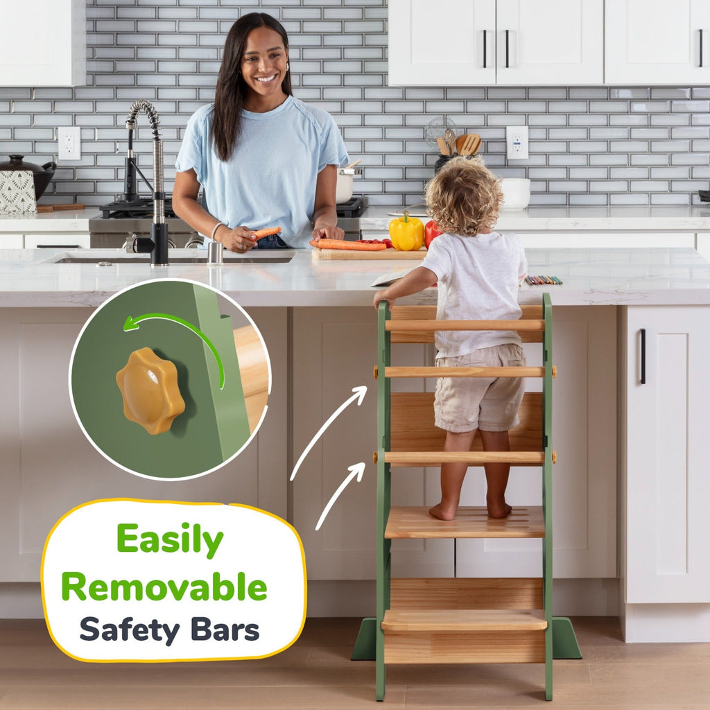 Adjustable Toddler Kitchen Tower with Safety Bars