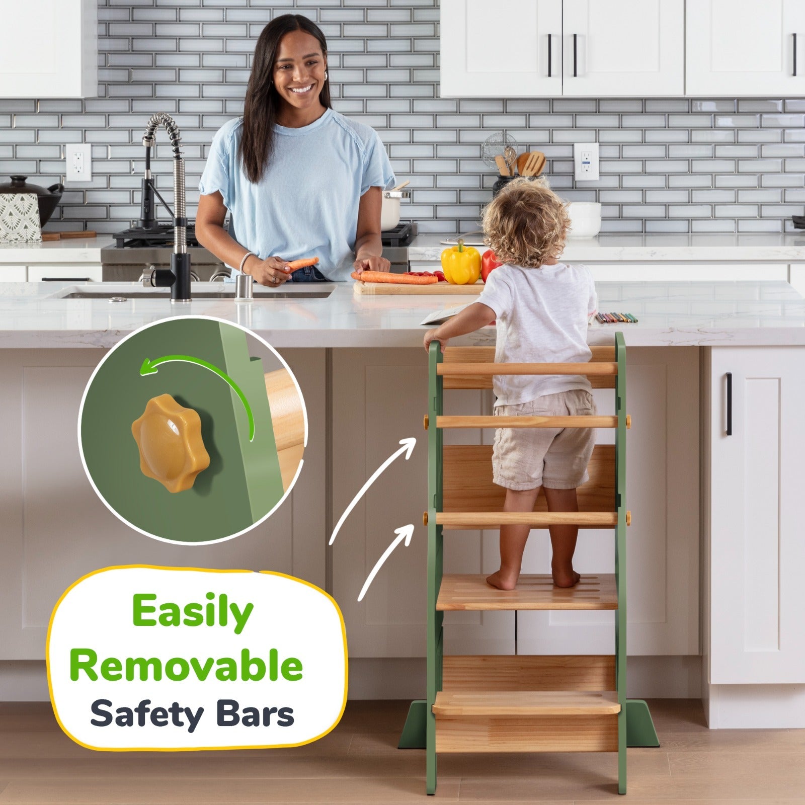 Adjustable Toddler Kitchen Tower with Safety Bars