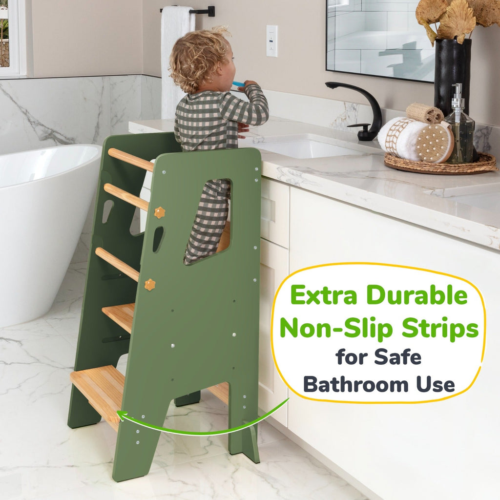 Adjustable Toddler Kitchen Tower with Safety Bars