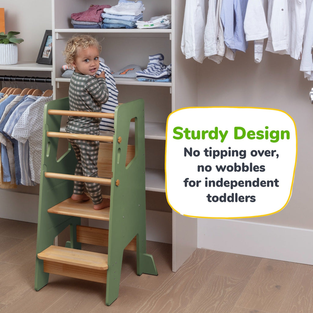Adjustable Toddler Kitchen Tower with Safety Bars
