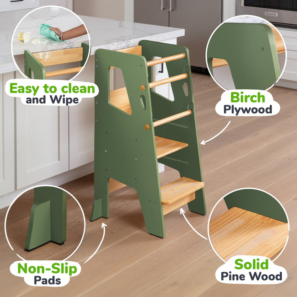 Adjustable Toddler Kitchen Tower with Safety Bars