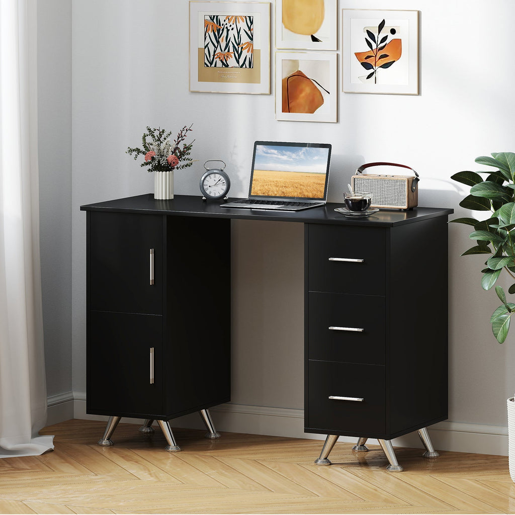 Wooden Manicure Table Nail Desk with Drawers Wrist Rest-Black