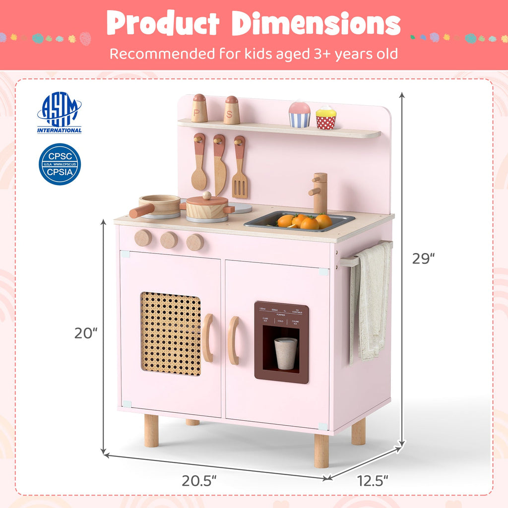 Wooden Pretend Kitchen Playset with Realistic Ice Maker