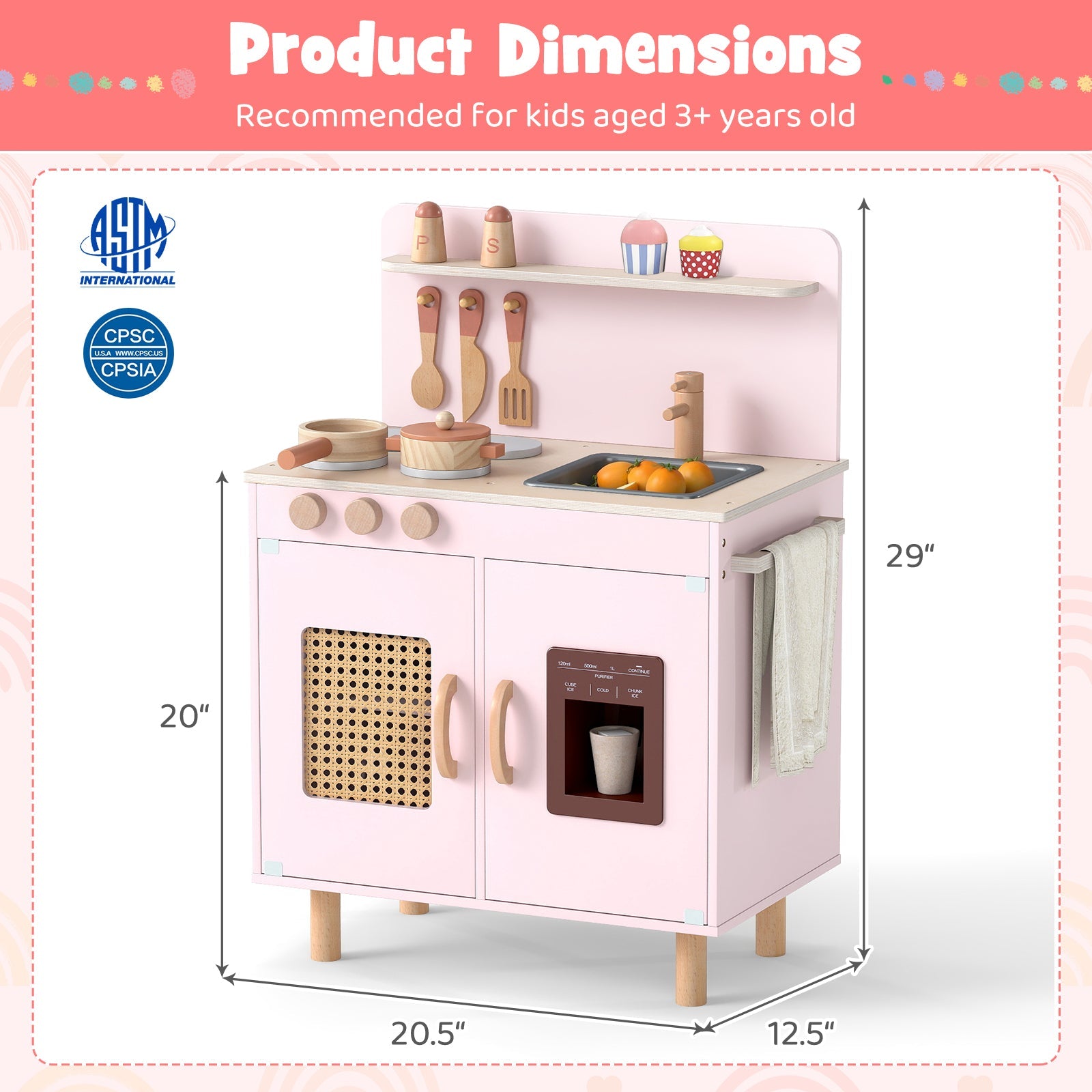 Wooden Pretend Kitchen Playset with Realistic Ice Maker
